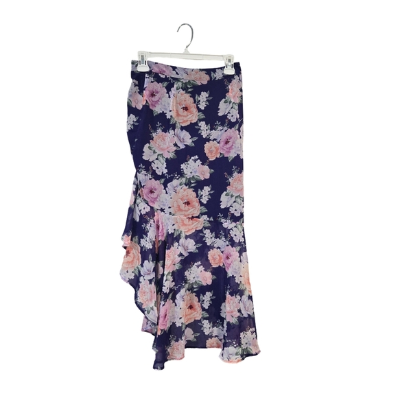 Forever 21 Asymmetrical Ruffled Maxi Skirt in Blue and Pink (New) - Picture 9 of 11